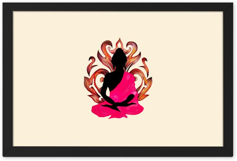 Ritwika's Pink Gautam Buddha Meditation Frame Painting Digital Reprint 9.5 inch x 13.5 inch Painting  (With Frame)