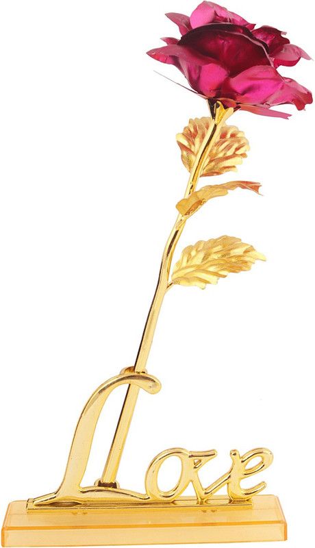 Lavanaya Silver 24K Golden Pink Rose And Golden Love Stand With Premium Box Pink, Gold Rose Artificial Flower  (11.81 inch, Pack of 1, Single Flower)