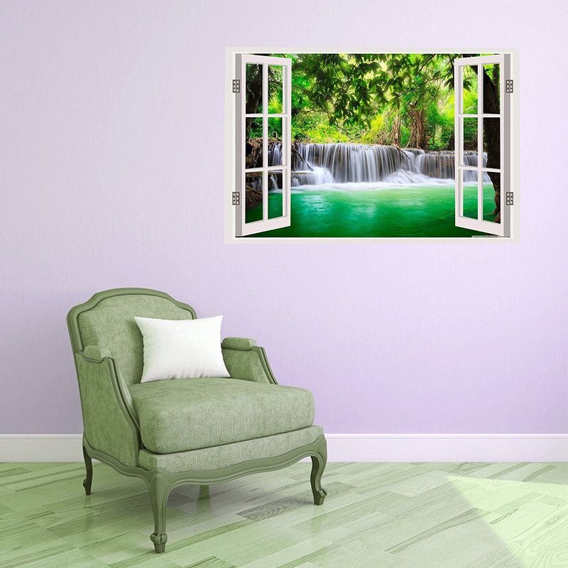 Asmi Collections 90 cm Beautiful Waterfall Nature Window Illusion Removable Sticker  (Pack of 1)