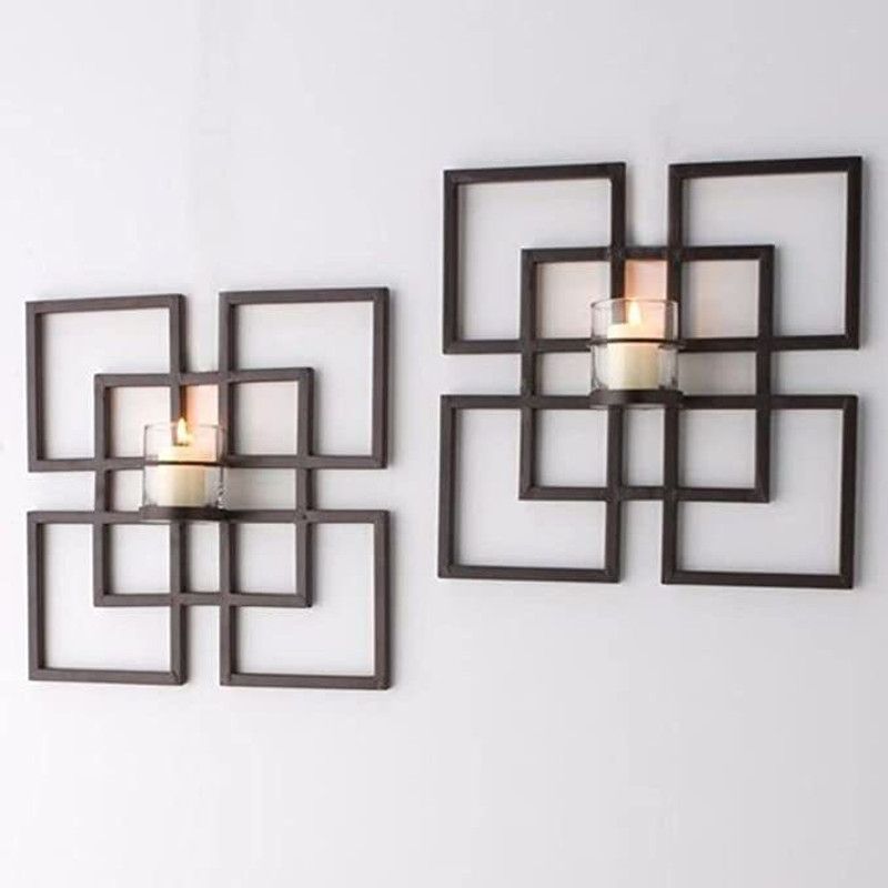 DDecorware Accent Modern Iron Wall Art With Candle Stand Set of Two  (24 inch X 24 inch, Black)