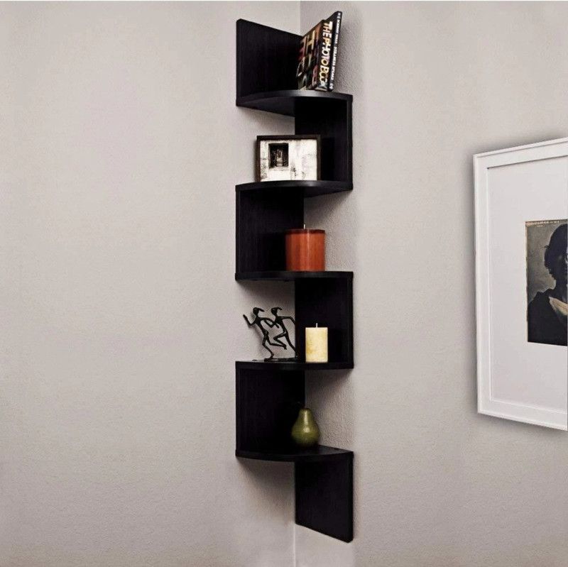 TFS Corner Wall Mount Shelf unit Zigzag Shape / Book Shelf / Wall Decoration MDF (Medium Density Fiber) Wall Shelf  (Number of Shelves - 5, Black)