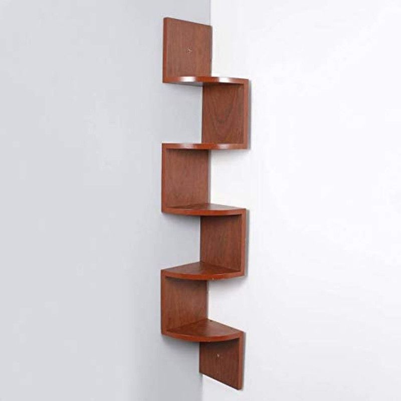 SHAKTI TRADER Zigzag Corner Wall Mount Shelf Unit/Racks and Shelves/Wall Shelf/Book Shelf/Wall Decoration Wooden Wall Shelf  (Number of Shelves - 5, Brown)