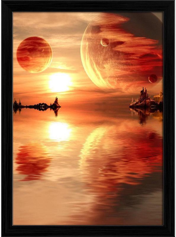 Landscape In Fantasy Planet Canvas Painting Black Frame 14x19.4inch (36x49cms) Canvas 19.4 inch x 14 inch Painting