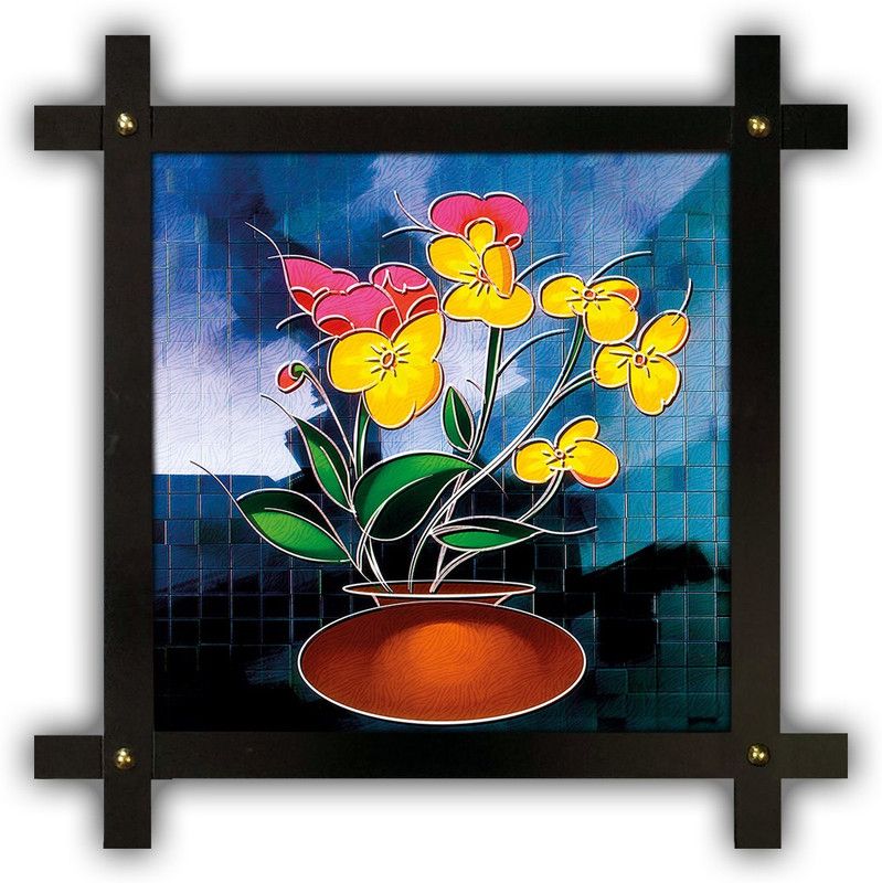 Poster N Frames Cross Wooden Frame Hand-Crafted with photo of Flower (floral) m-68-crossframe Digital Reprint 16.5 inch x 16.5 inch Painting  (With Frame)