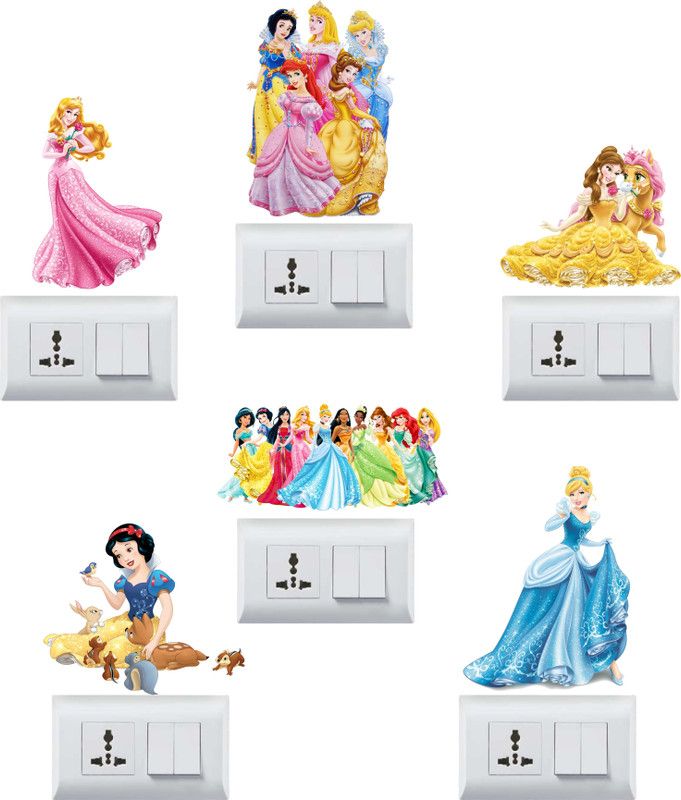 Design Zoo 13 cm Barbie Dolls Switchboard Sticker Self Adhesive Sticker  (Pack of 6)