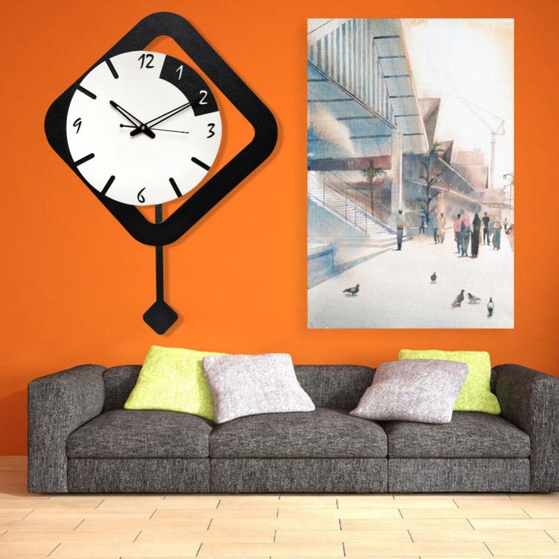 Cube X Analog 49 cm X 35 cm Wall Clock  (Black, White, Without Glass, Pendulum)