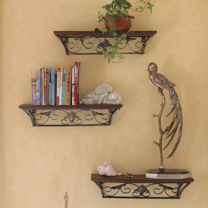LOVE ROSE Wooden, Iron Wall Shelf  (Number of Shelves - 3, Brown)