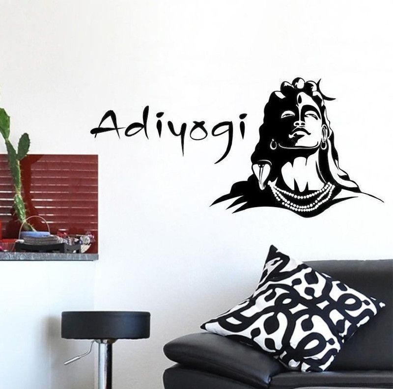 Burhani Decor 118 cm black decal decorative adiyogi shiva bhgwan shiv decal black colour for home decor (pvc vinyl ) Self Adhesive Sticker  (Pack of 1)
