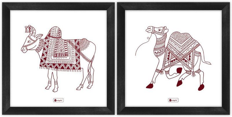 Wall Decor For Living Room Ethnic Design Digital Print Poster Frames 10"x10" Set of 2_I-PSFSWBK02SQ10-FFNI19034 Paper Print  (6 inch X 6 inch, Framed)