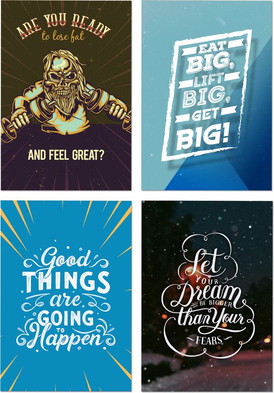 Dream Big Inspirational Quotes 4 Motivational Poster Set Collection For Wall Decor Paper Print  (18 inch X 12 inch, Rolled)