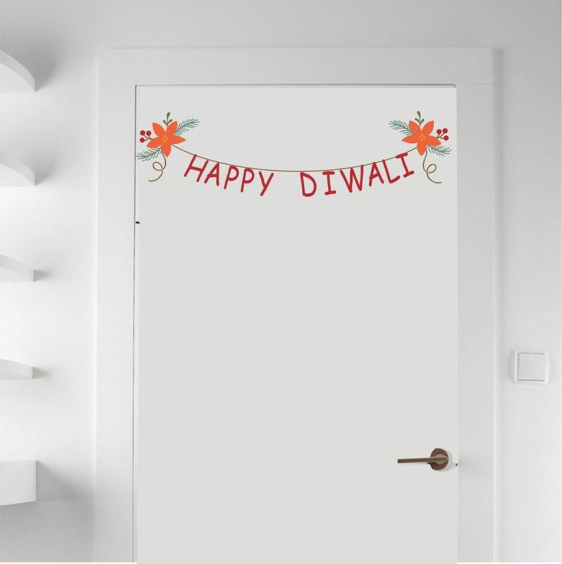 Asmi Collections 70 cm Flowers and Happy Diwali Banner Sticker  (Pack of 1)