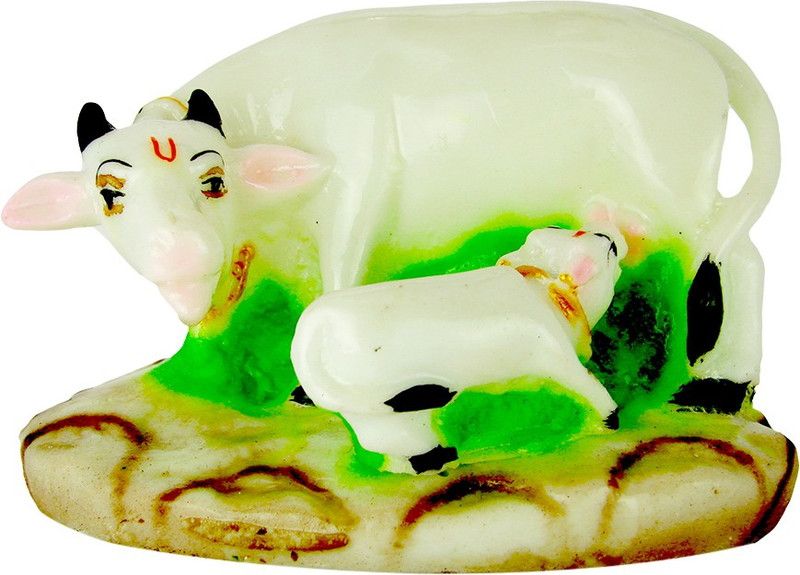 Le Exotica Kamdhenu Cow & Calf Murti Idol to worship & Gain Prosperity Religious Statuary Decoration Ideal for Home, office, gift & Vastu (White) Decorative Showpiece - 8 cm  (Polyresin, White)