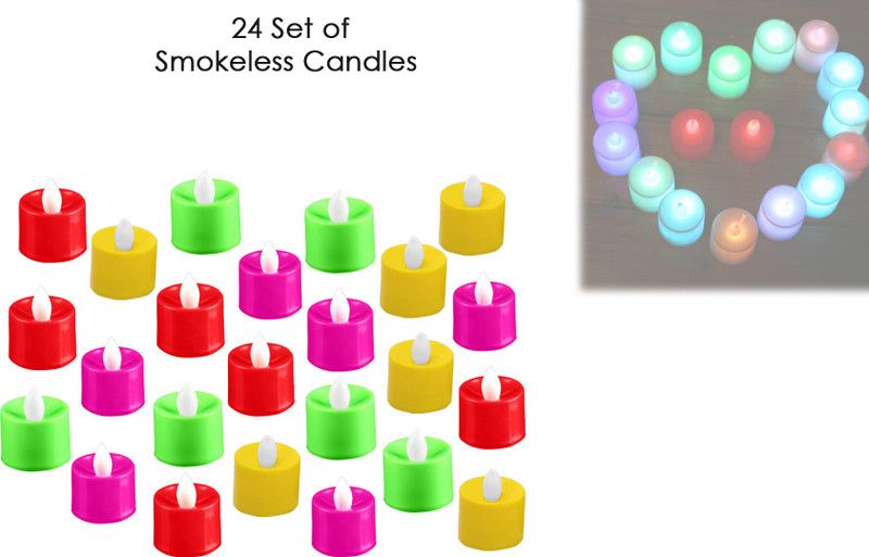 SAFESEED Best Value Eco-Friendly Home décor Smoke Free LED lights Candle  (Multicolor, Pack of 24)