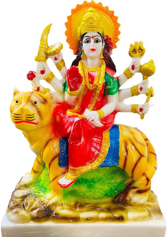 krishnagallery1 Original Marble Look Maa Durga Sherawali Mata Statue (Specialy Washable n Unbreakable statue) 9 inch Large Size Decorative Showpiece - 21 cm  (Polyresin, Multicolor)
