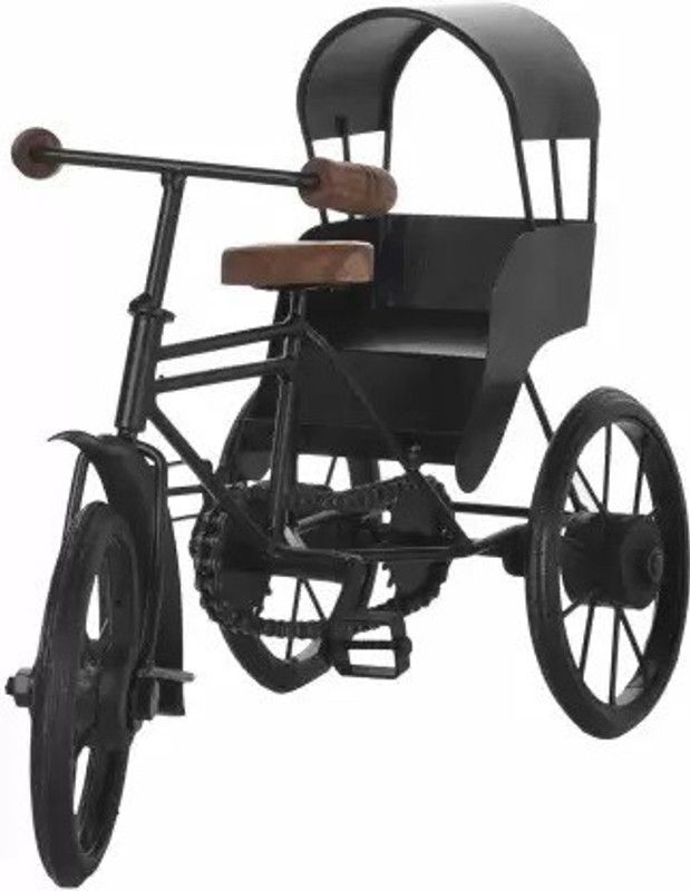 STUFFCOLLECTION IRON WOODEN SHOWPIECE RIKSHAW Decorative Showpiece - 21 cm  (Iron, Wood, Black, Brown)