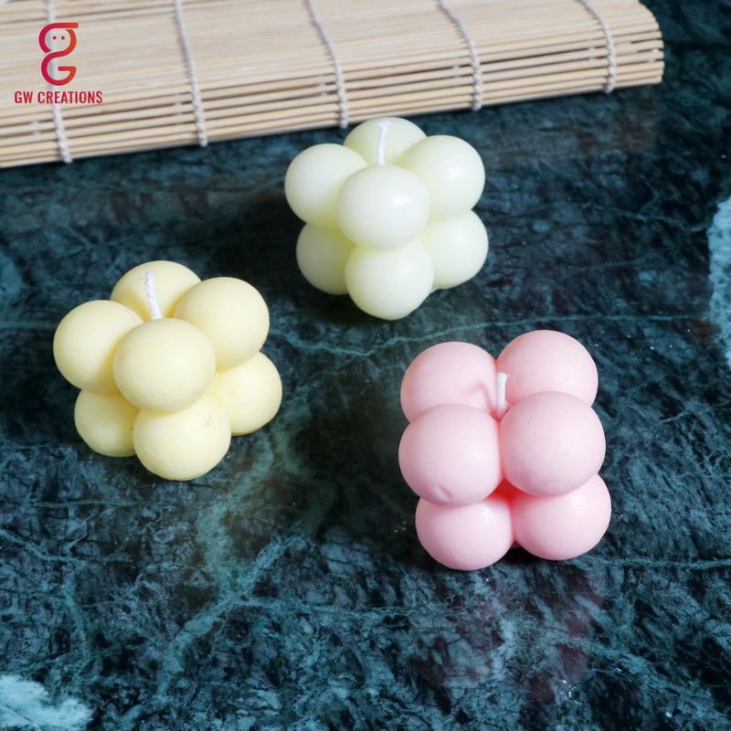 GW Creations Medium Bubble Strawberry Jasmine Sandalwood Scented Candle Candle  (Pink, Multicolor, Yellow, Pack of 3)