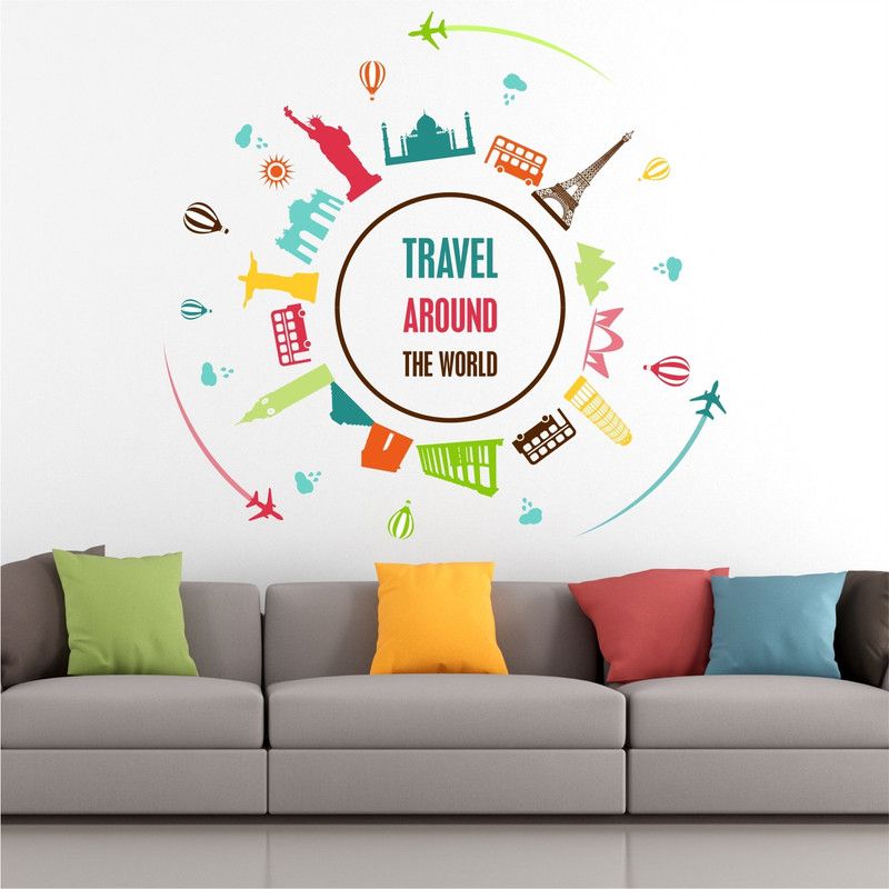 StickMe 60 cm Travel Around The World - Inspirational - Motivational - Self Adhesive Sticker  (Pack of 1)