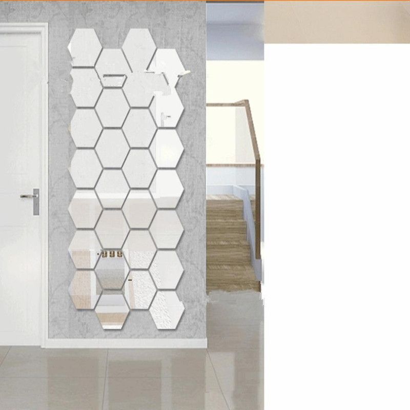 RadhaKripa 151 cm Hexagon 28 silver 3D Acrylic Stickers Mirror Stickers Wall Stickers Self Adhesive Sticker  (Pack of 1)