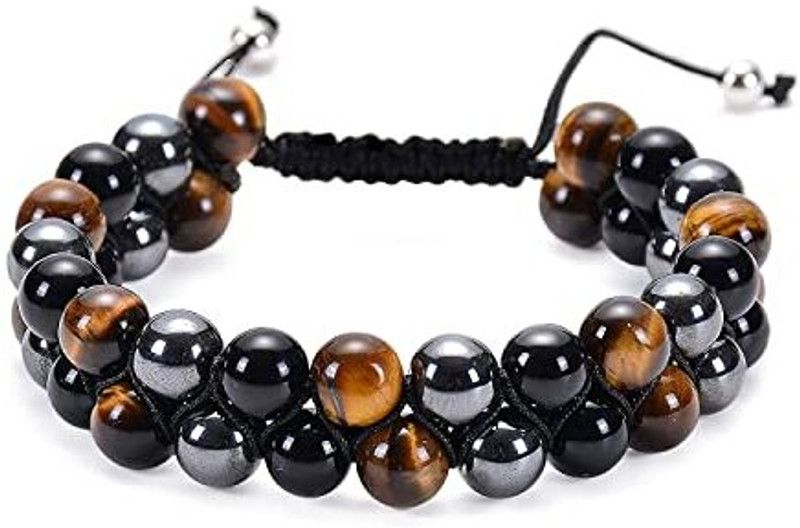 hanifa crystals Triple Protection Bracelet for Men and Women - Tigers Eye Hematite Decorative Showpiece - 1.7 cm  (Crystal, Multicolor)