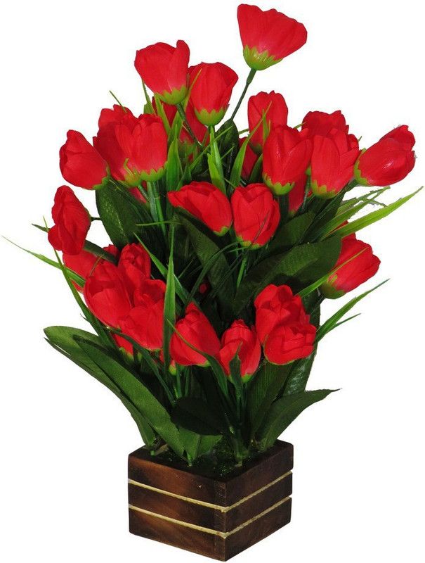 Emani  Multicolor Tulips Artificial Flower with Pot  (12 inch, Pack of 1, Flower Bunch with Vase)
