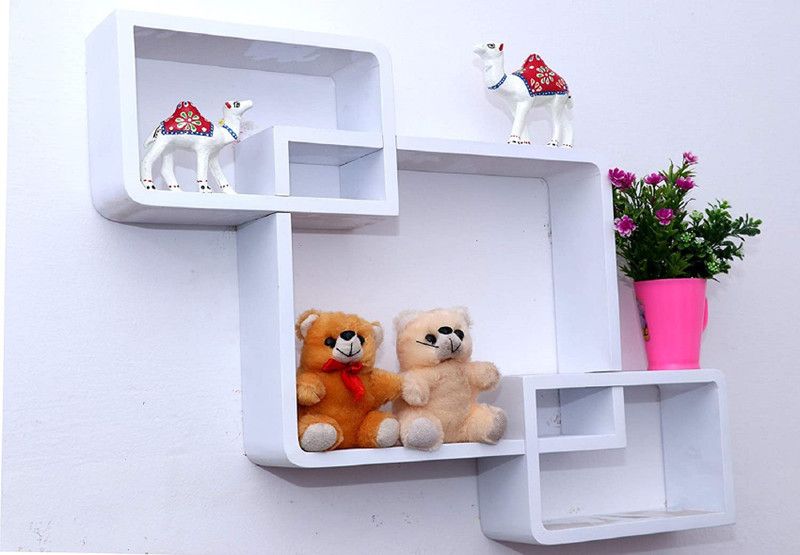 sk handicraft MDF Decorative Square Shape Corner Intersecting Wall Mount Shelves/ Home decor White Rack. (White) MDF (Medium Density Fiber) Wall Shelf  (Number of Shelves - 3, White)