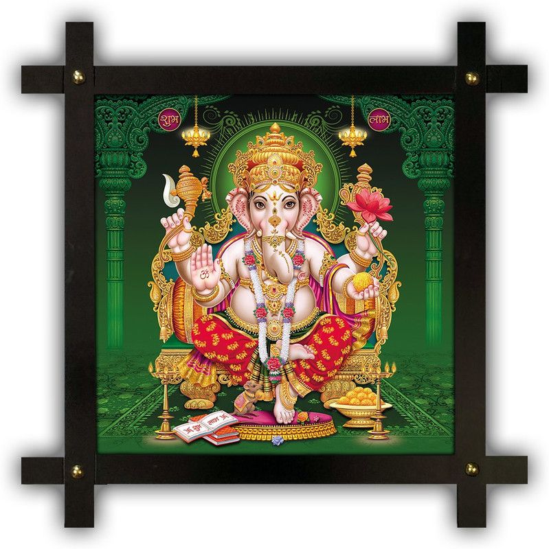 Poster N Frames Cross Wooden Frame Hand-Crafted with photo of Ganeshji (ganpati) 20674-crossframe Digital Reprint 16.5 inch x 16.5 inch Painting  (With Frame)