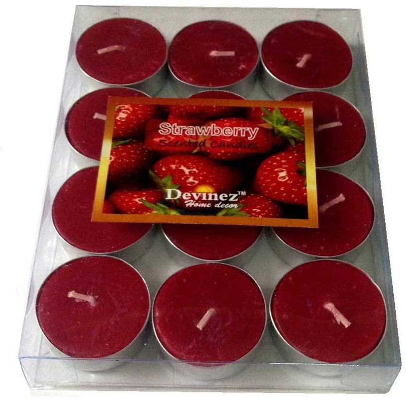 Devinez Premium Strawberry Scented Polycarbonate Smokeless Tealight Candle  (Red, Pack of 12)