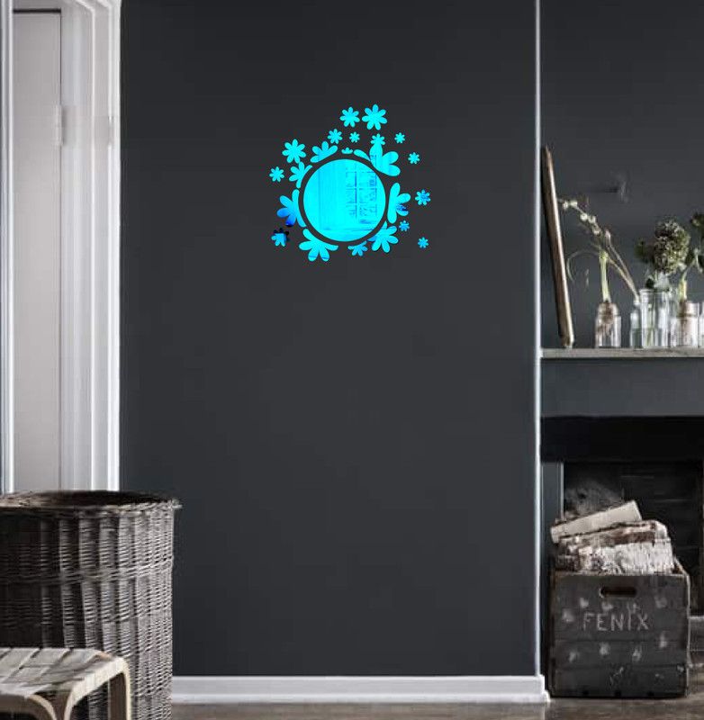 Decor studio 68.58 cm decorative circle & flowers blue acrylic sticker Self Adhesive Sticker  (Pack of 1)