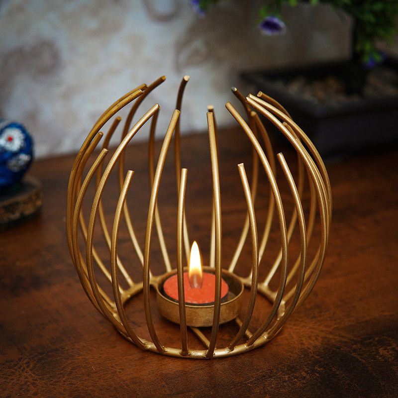 StatueStudio Tealight Candle Holder Exclusive Tea Light Candle Stand for Home Décor & Gift Iron 1 - Cup Tealight Holder  (Gold, Pack of 1)