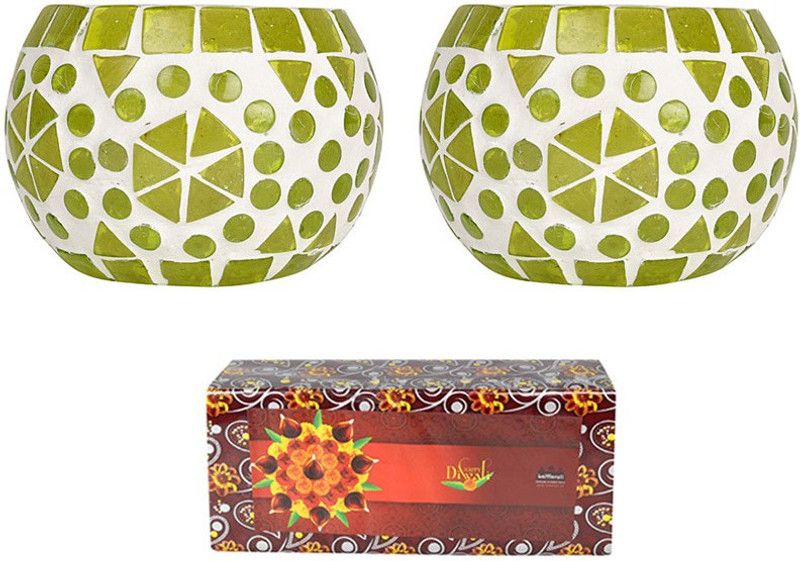 Lal Haveli PHND00664-Gift Glass 2 - Cup Tealight Holder Set  (Multicolor, Pack of 2)