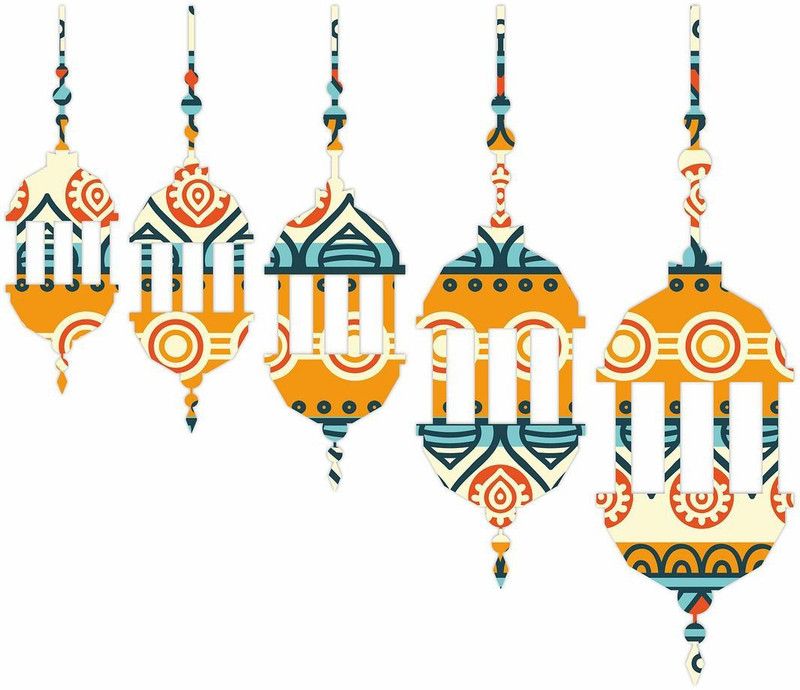 KREEPO 88.9 cm Floral Design Printed on Lantern Vinyl Wall Sticker for Wall Decoration_kr6 Self Adhesive Sticker  (Pack of 5)