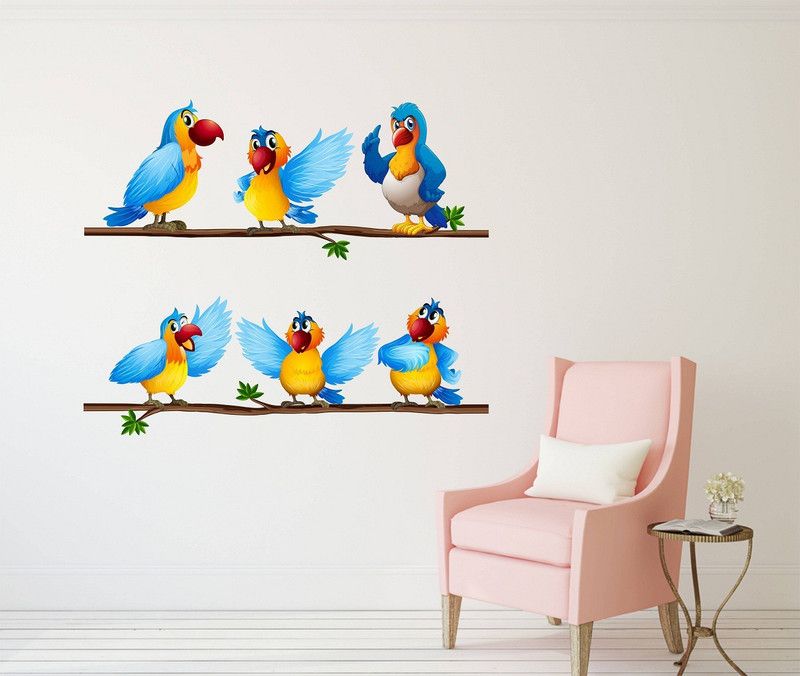 Dumdic 70 cm Cartoon Parrot Multicolor Large Vinyl Wallsticker (70 cm x 60 cm) Self Adhesive Sticker  (Pack of 1)