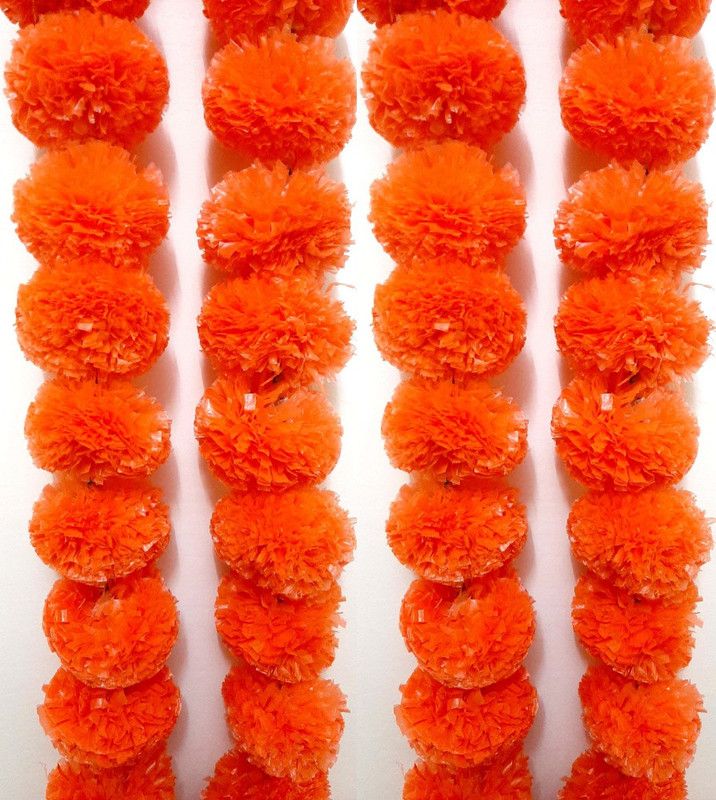 Shople India Door Decoration Item Orange Marigold Artificial Flower  (55 inch, Pack of 5, Garlands)