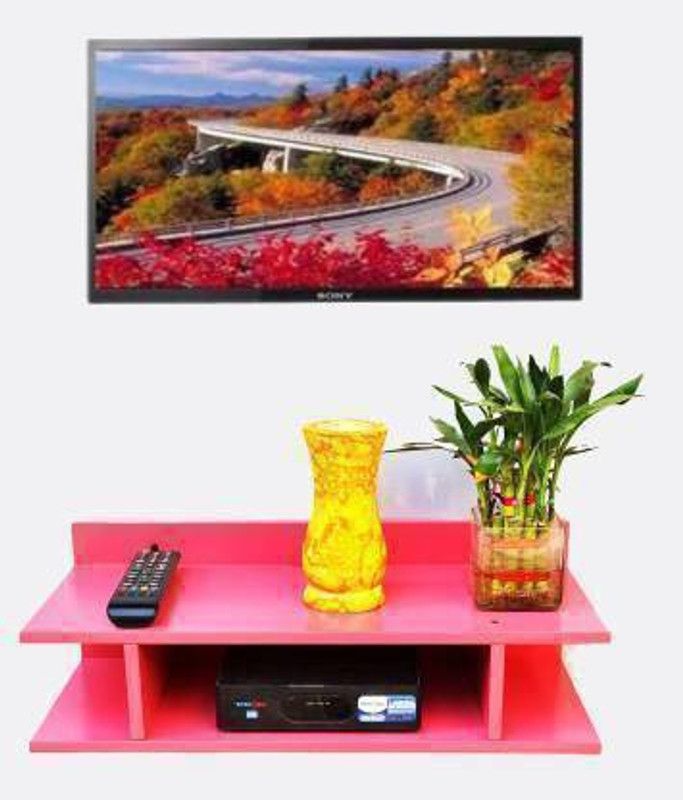m a enterprises Wall TV set up box & wifi stand T.V entertainment unit set up box stand Wall hanging mounted floating wall decorative MDF MDF (Medium Density Fiber) Wall Shelf  (Number of Shelves - 4, Pink)
