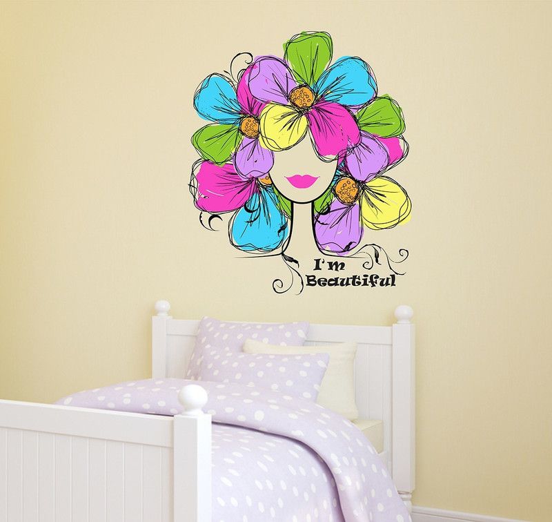 Hanu 50 cm I Am Beautiful Multicolor PVC Vinyl Medium Wallsticker (50CM x 45CM) Medium Self Adhesive Sticker  (Pack of 1)