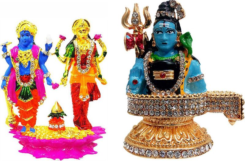 FABZONE Combo of 2 Lord Laxmi Vishnu & Shiva Car Dashboard Idol Statue God Spiritual Puja Vastu Figurine - Religious Murti Pooja Gift Item Decorative Showpiece - 7 cm  (Plastic, Multicolor)