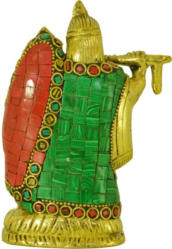 Santarms Brass Radha Krishna Statue Multicolour Decorative Showpiece - 13 cm  (Brass, Gold)