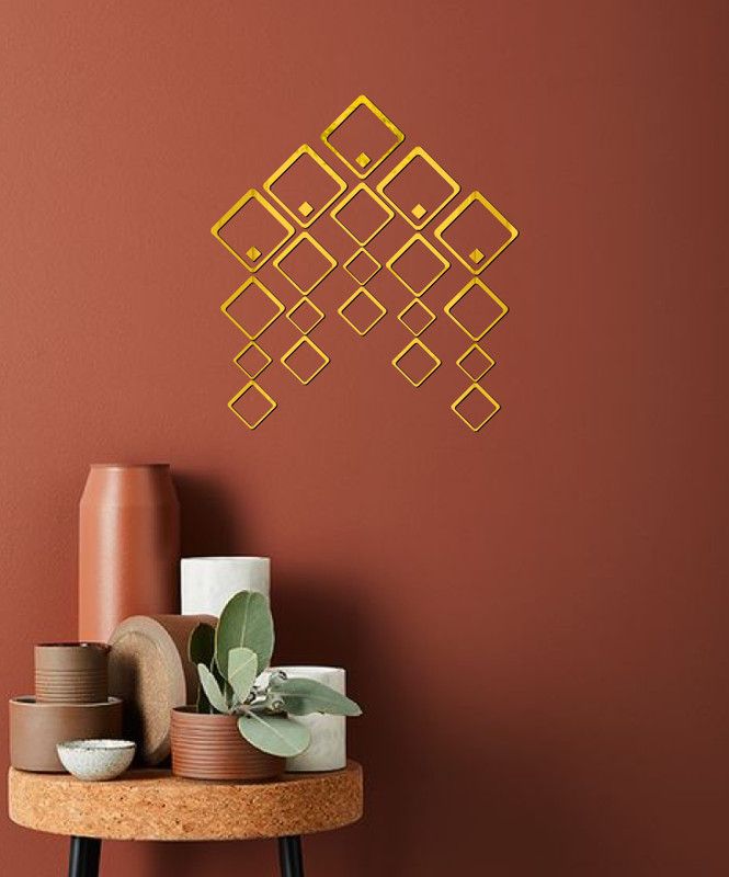 Aalam Designs 27.94 cm beautiful decorative square set golden acrylic sticker Self Adhesive Sticker  (Pack of 1)