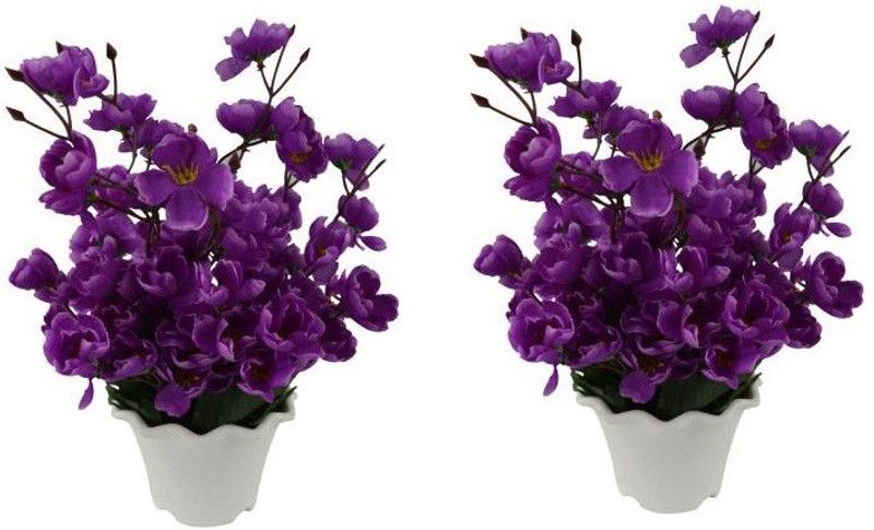 BStick6123 Purple Orchids Artificial Flower with Pot  (7 inch, Pack of 2)