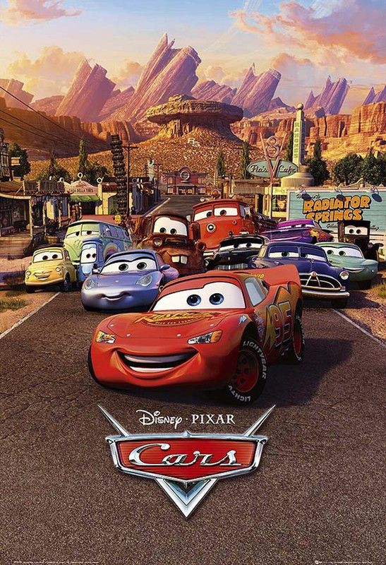 Poster Cars Car Mater Lightning Mcqueen Sally Carrera Flo Sheriff Movie (Large Print, 36x24 Inches, Banner Media, Multicolor) Fine Art Print  (24 inch X 36 inch, Rolled)