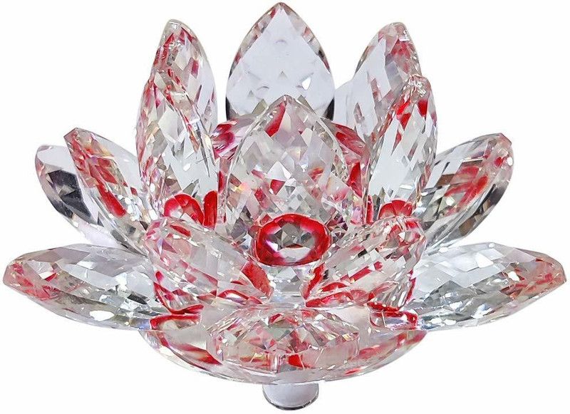 PPJ Lotus Flower, (ROTATING) Crystal Lotus for Positive Energy Good Luck, Home Decor And Gift Decorative Showpiece, Multicolour Crystal Lotus Flower. 4 inch (Red) Decorative Showpiece - 10 cm  (Crystal, Red, Clear)