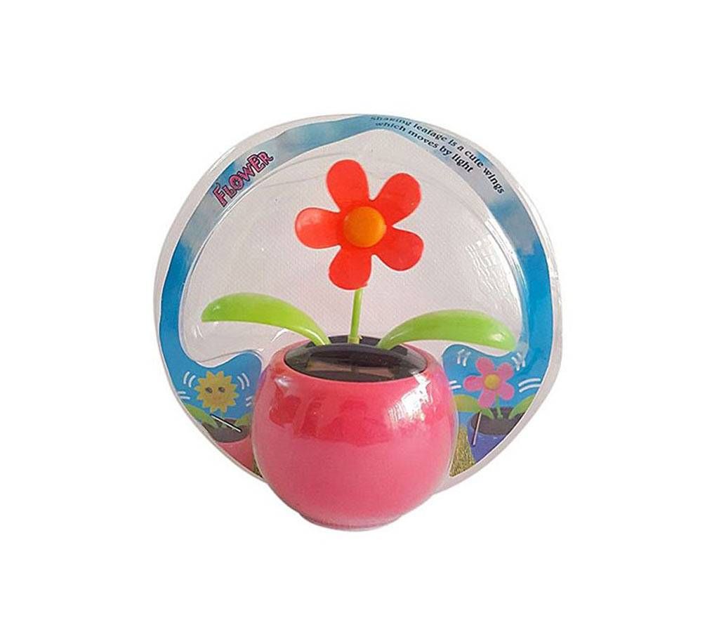 Red Flower with shaking leaves - solar powered showpiece Pink