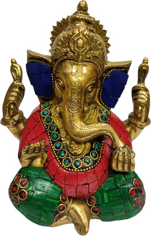 MANDALA TREASURE ART Ganesh ji Decorative Showpiece - 15 cm  (Brass, Multicolor)