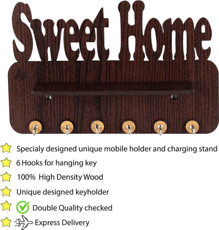 FMSA4 KHLDR BASIC BROWN 0034 Wall mounted shelf for Acloths and keys as well as mobile holder to hold your mobile. A unique collection of affordable products of in different styles. Wood Key Holder  (3 Hooks, Brown)