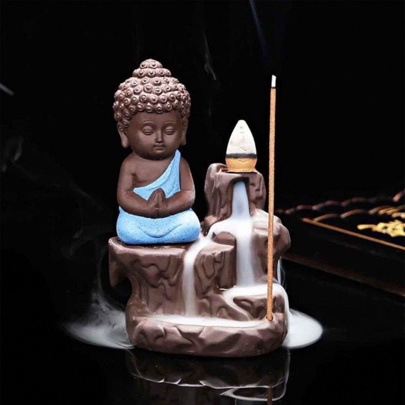 arnv Handicrafted Buddha Smoke Fountain Incense Burner with 10 Incense cone|Statue| Decorative Showpiece - 12 cm  (Polyresin, Multicolor)