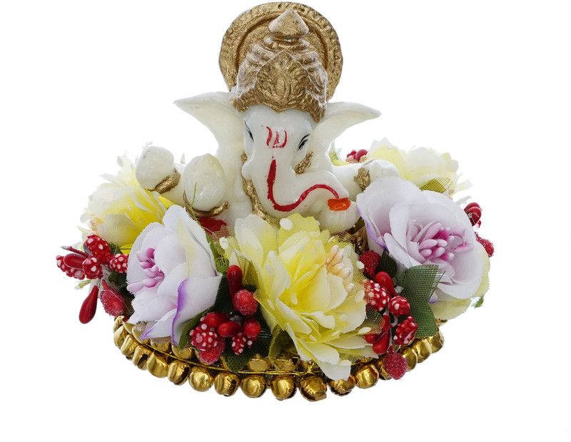 Khatu Crafts Lord Ganesha Idol on Decorative Handcrafted Plate for Home and Car Decorative Showpiece  Decorative Showpiece - 15 cm  (Polyresin, Multicolor)