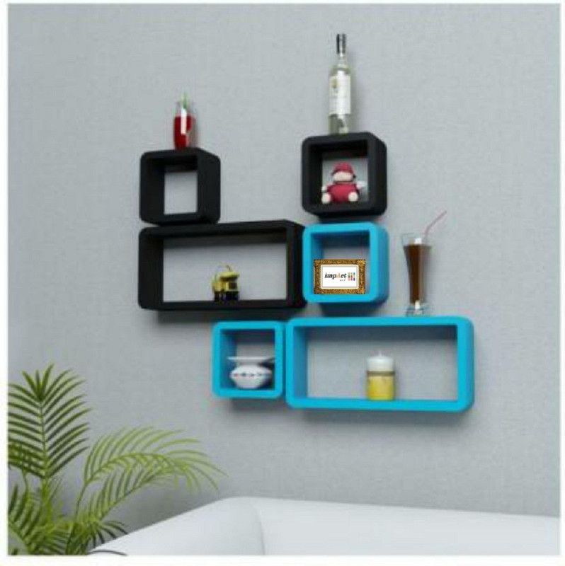 Impact art Wooden square 6 wall shelf MDF (Medium Density Fiber) Wall Shelf  (Number of Shelves - 6, Black, Blue)
