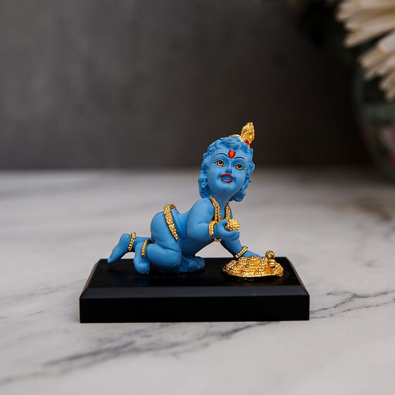 StatueStudio Krishna Statue Flute Playing Krishan Idol Kisna For Mandir, Home Decor & Gift Decorative Showpiece - 6.35 cm  (Polyresin, Blue)