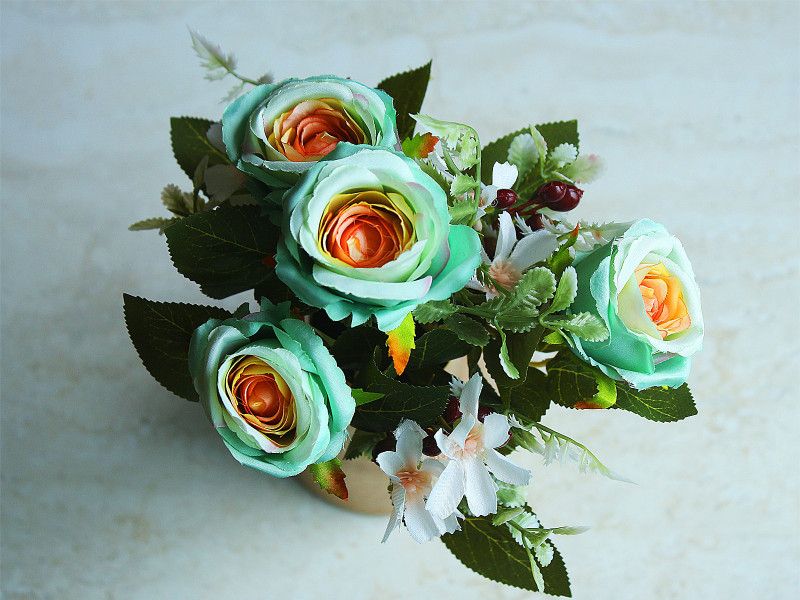 SmileBox Green Rose Artificial Flower  (35 inch, Pack of 4, Flower Bunch)