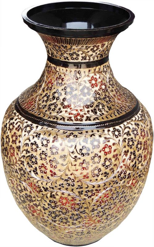 Brass Gift Center Brass Flower Vase With Handwork Color Brass Vase  (14 inch, Multicolor)
